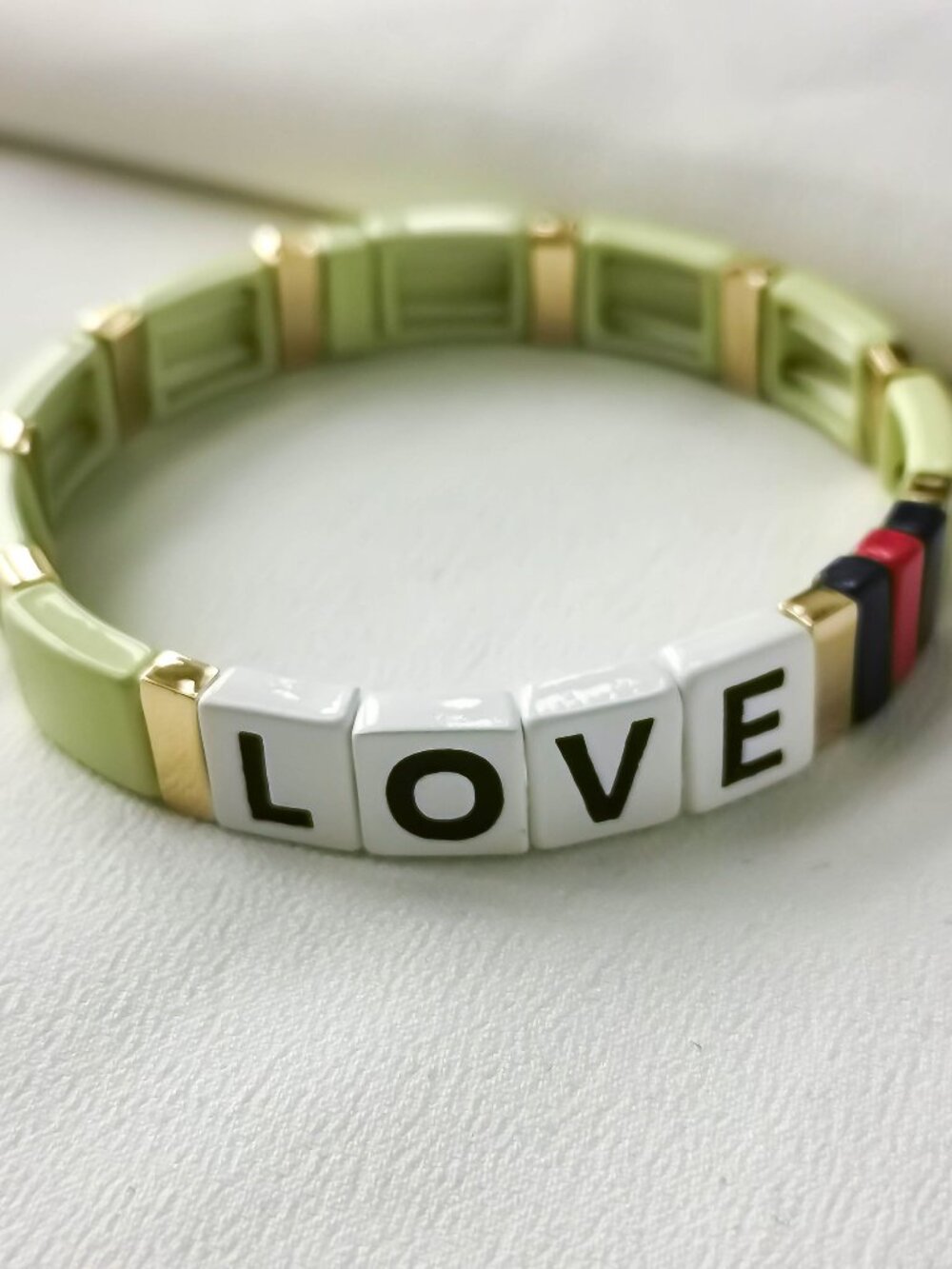 Roxanne Assoulin Just Say Love Light Green Gold Enamel Stretch Bracelet | NEW